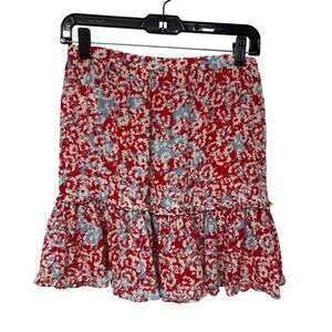 Paloma Blue Womens Red Blue Floral Tiered Mini Alexa Skirt 100% Silk Size Small